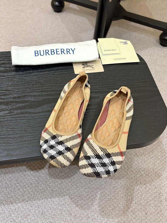 Burberry Plaid Pattern Quilted Insole Ballet Flats With Embossed Sole