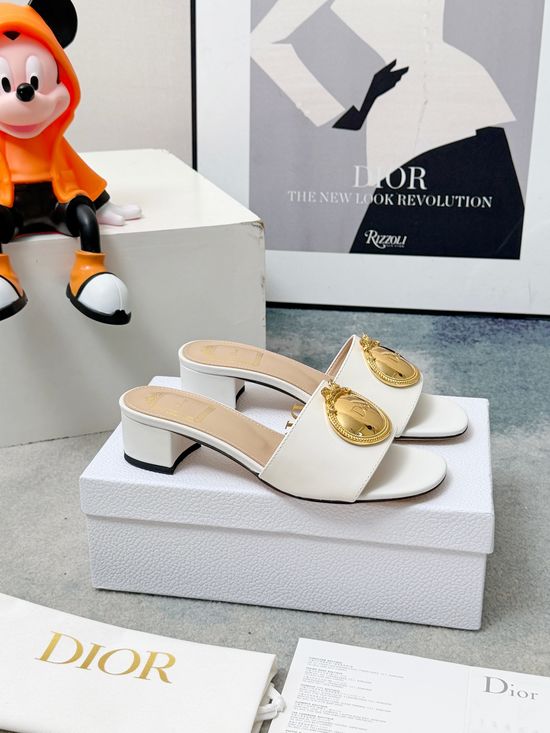 Christian Dior Embossed Pattern Leather Low Heel Slides