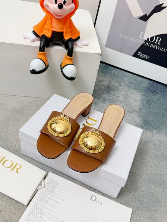 Christian Dior Embossed Pattern Leather Low Heel Slides
