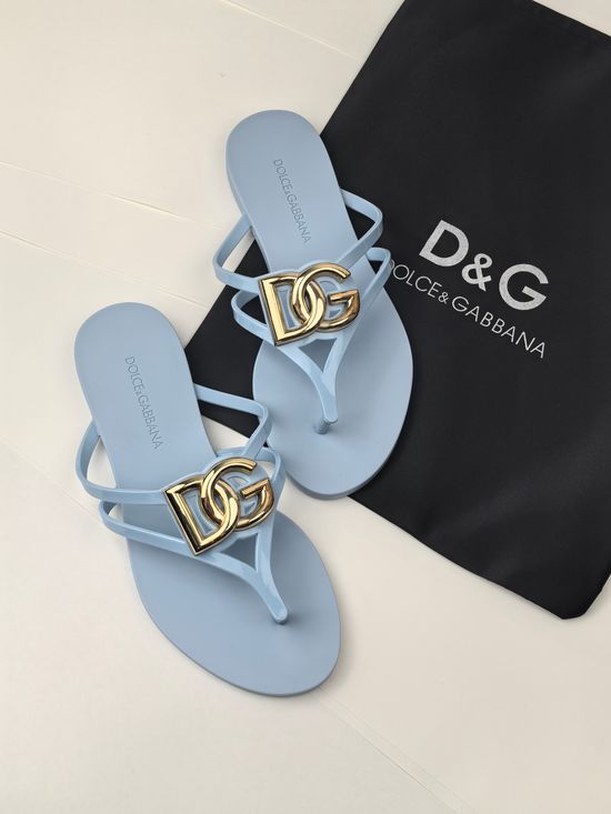 Dolce & Gabbana Glossy TPU Flip Flops with Gold Logo Premium Quality