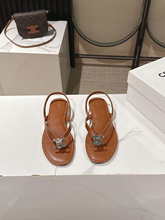 Celine Minimalist Toe-Post Sandals with Triumph Arch Detail