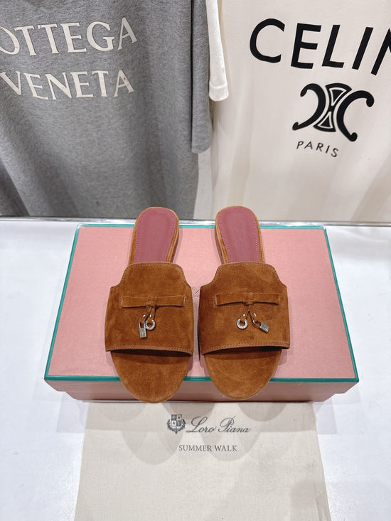 Loro Piana Premium Suede Slide Sandals Soft Comfortable Non-slip Daily Shoes