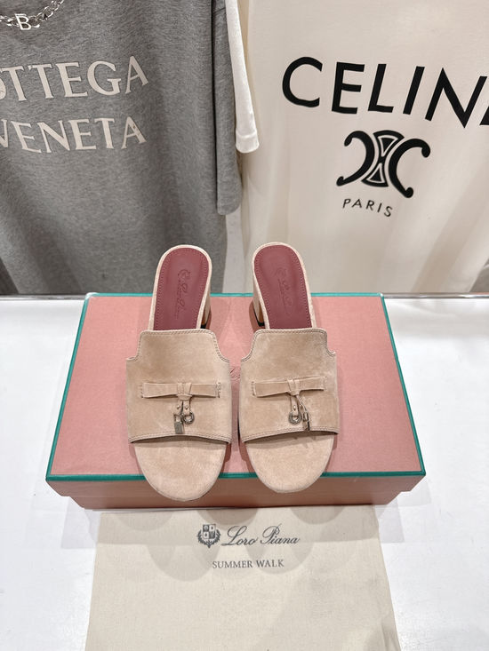 Loro Piana Elegant Suede High Heel Slides Premium Soft Sole Comfortable Shoes