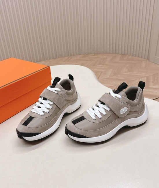 Hermes Velcro Leather Casual Sneakers Lightweight Soft Comfortable Sole