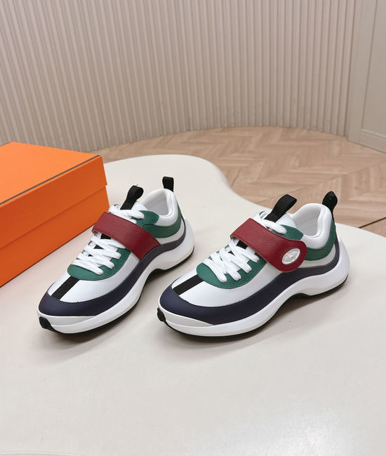 Hermes Velcro Leather Casual Sneakers Lightweight Soft Comfortable Sole