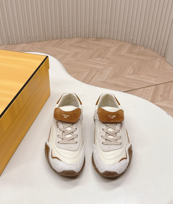 Fendi Suede Stitched Retro Casual Sneakers Soft and Breathable