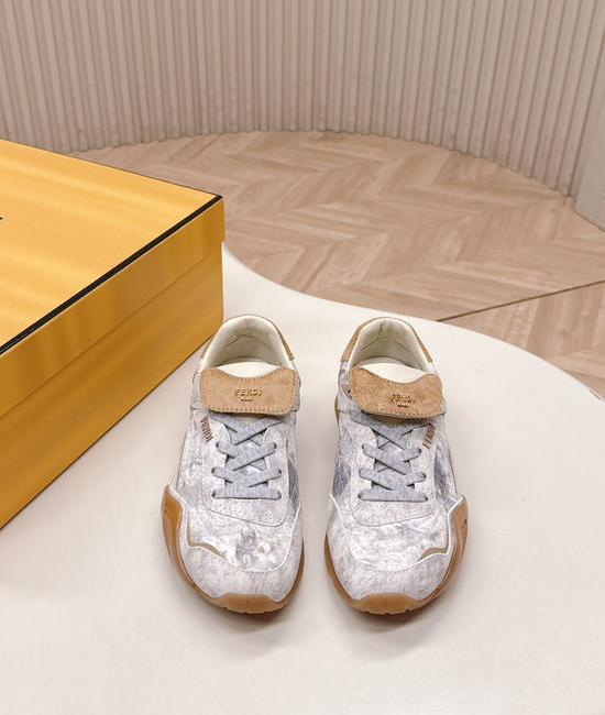 Fendi Suede Stitched Retro Casual Sneakers Soft and Breathable