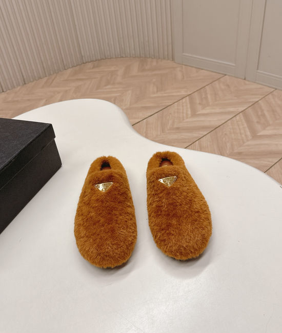 Prada Fuzzy Wool Lined Slip On Clogs Warm and Comfortable