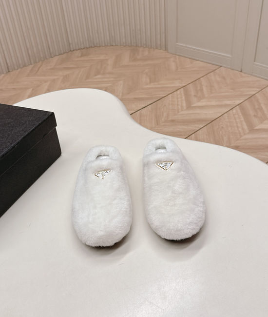 Prada Fuzzy Wool Lined Slip On Clogs Warm and Comfortable