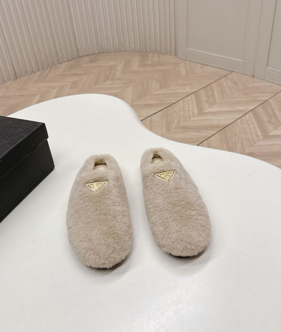 Prada Fuzzy Wool Lined Slip On Clogs Warm and Comfortable