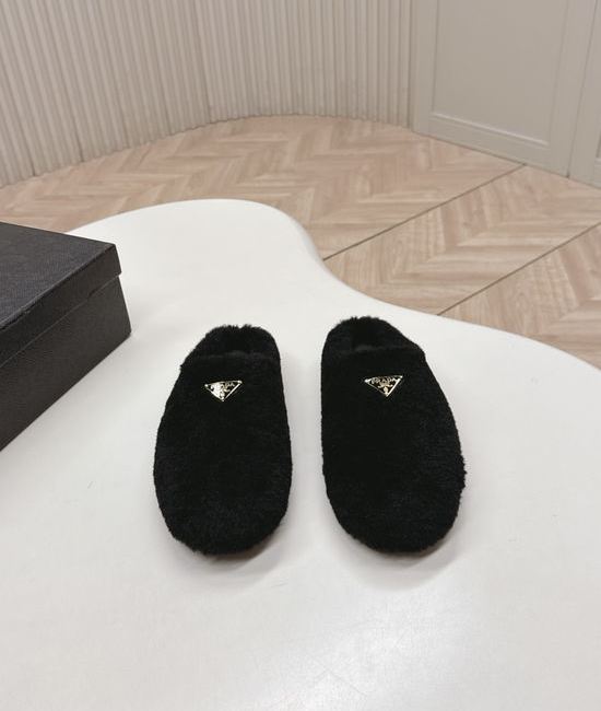 Prada Fuzzy Wool Lined Slip On Clogs Warm and Comfortable