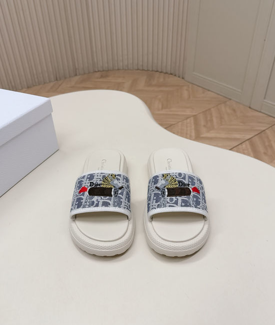 Christian Dior CD Premium Embroidery Comfortable Flat Slide Sandals
