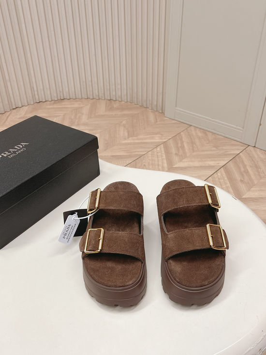 Prada Rhinestone Platform Adjustable Strap Slide Sandals