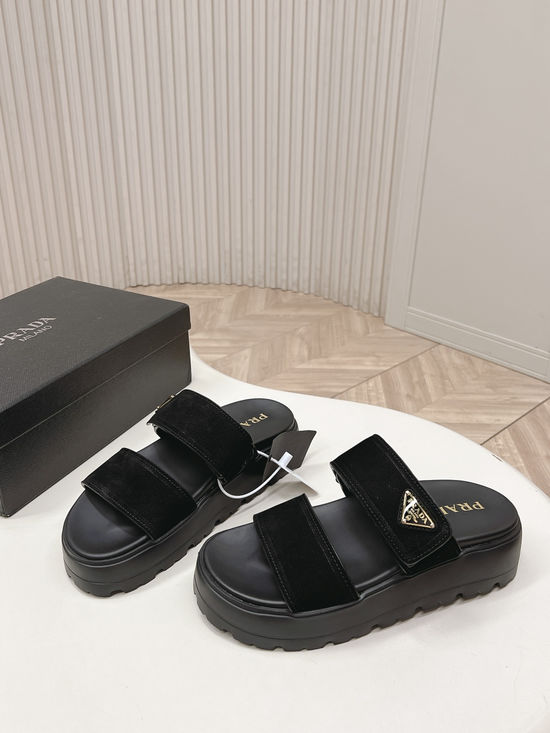 Prada Rhinestone Platform Adjustable Strap Slide Sandals
