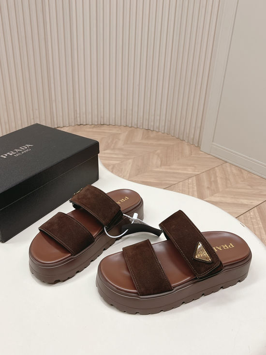 Prada Rhinestone Platform Adjustable Strap Slide Sandals