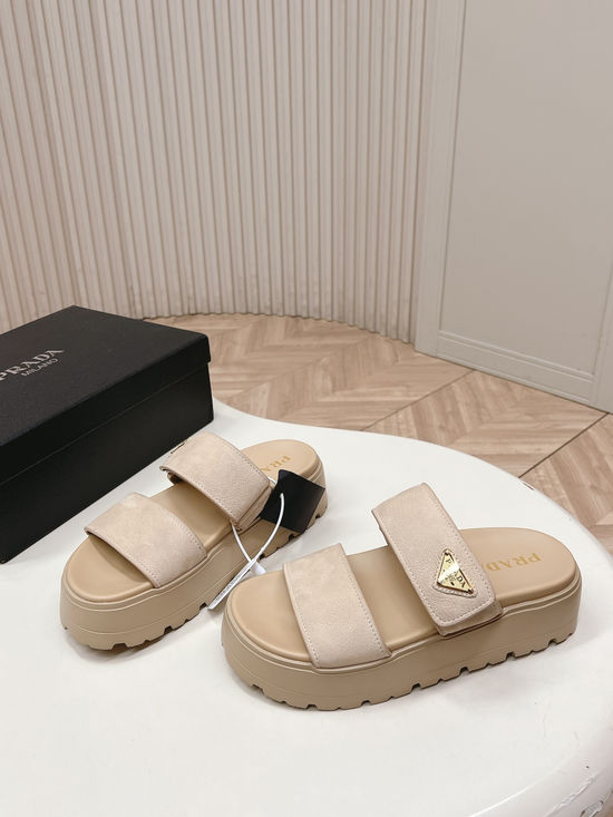 Prada Rhinestone Platform Adjustable Strap Slide Sandals