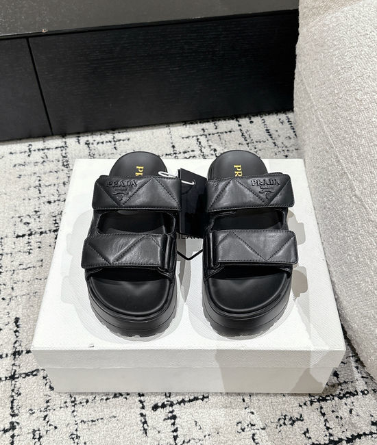 Prada Quilted Leather Platform Sandals Adjustable Straps Lightweight