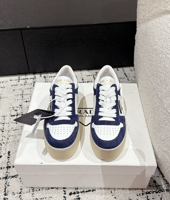 Prada Perforated Leather Thick Sole Casual Fashion Sneakers