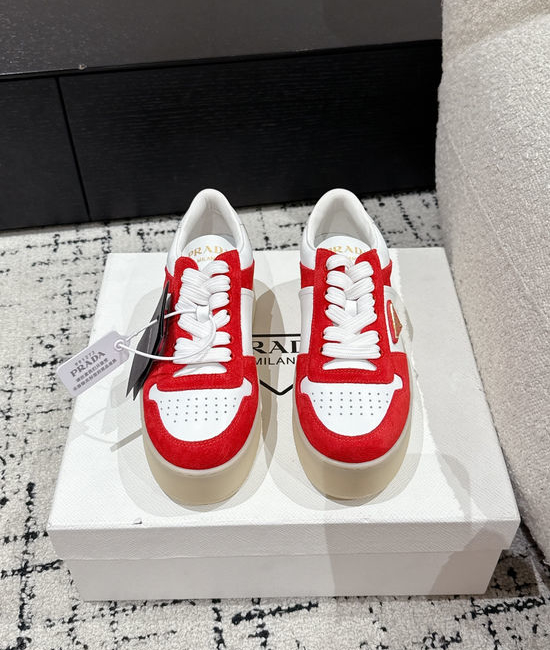 Prada Perforated Leather Thick Sole Casual Fashion Sneakers