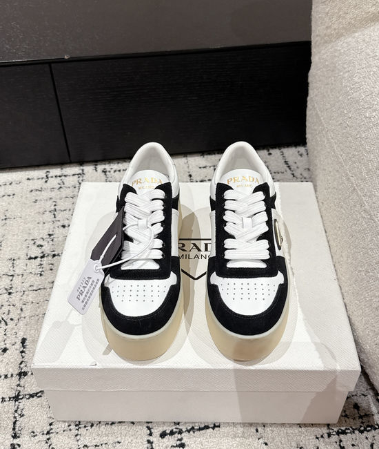 Prada Perforated Leather Thick Sole Casual Fashion Sneakers