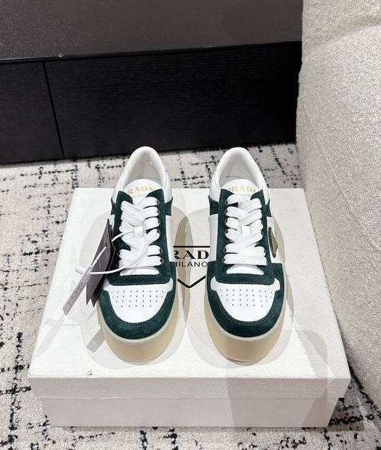 Prada Perforated Leather Thick Sole Casual Fashion Sneakers
