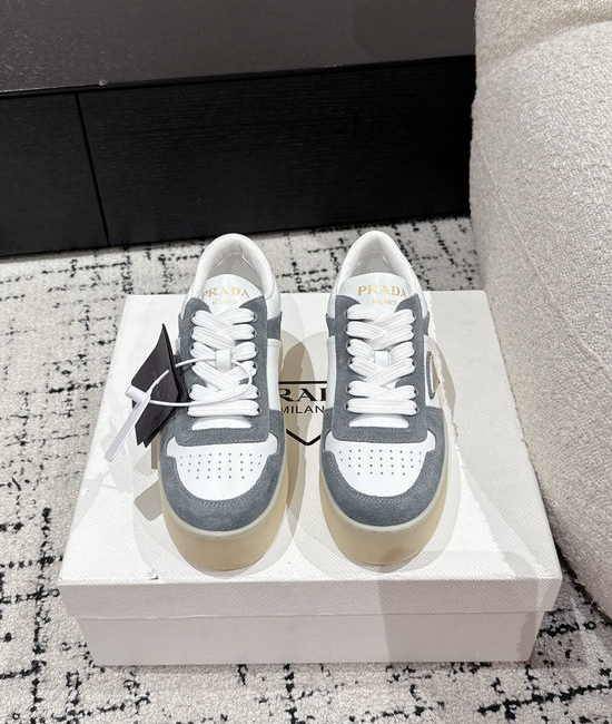 Prada Perforated Leather Thick Sole Casual Fashion Sneakers
