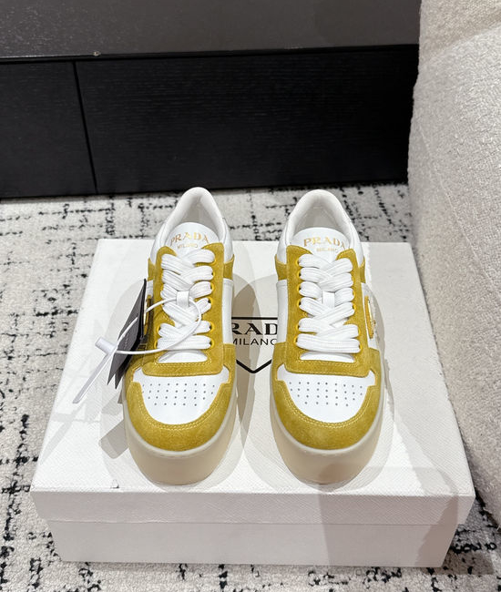 Prada Perforated Leather Thick Sole Casual Fashion Sneakers