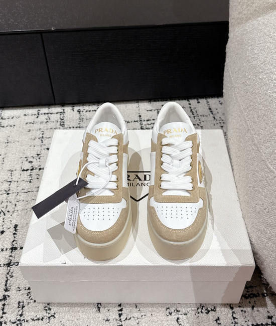 Prada Perforated Leather Thick Sole Casual Fashion Sneakers
