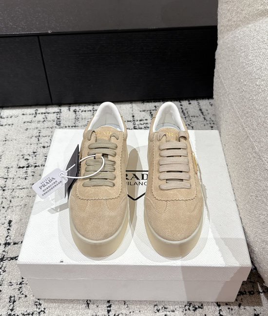 Prada Perforated Leather Thick Sole Casual Fashion Sneakers