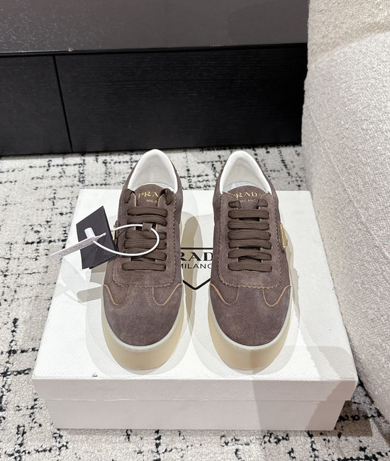 Prada Perforated Leather Thick Sole Casual Fashion Sneakers
