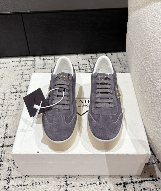 Prada Perforated Leather Thick Sole Casual Fashion Sneakers