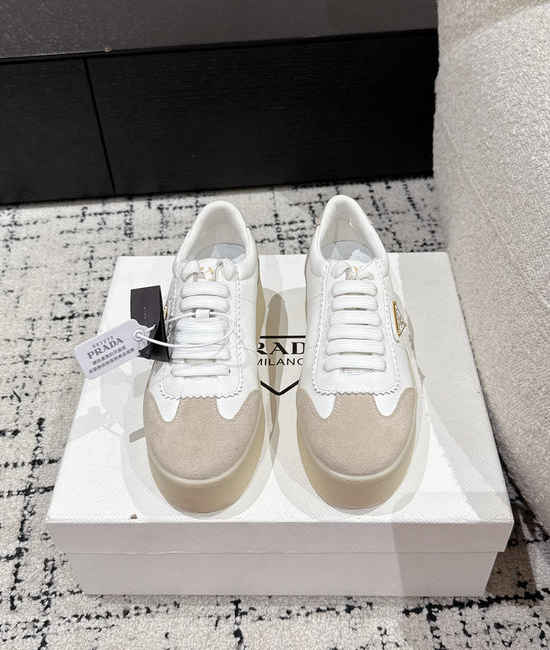 Prada Perforated Leather Thick Sole Casual Fashion Sneakers
