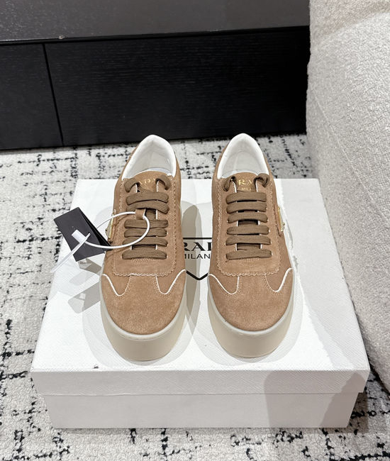 Prada Perforated Leather Thick Sole Casual Fashion Sneakers