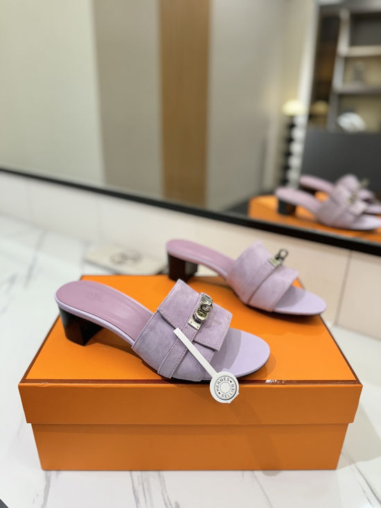 Hermes Suede Upper 4.5cm Heel Leather Sole Dress Shoes