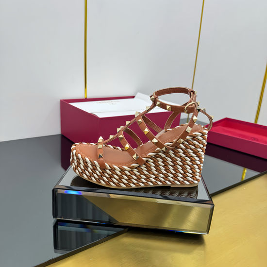 Valentino Elevated Wedge Sandals with Rivet Embellishments