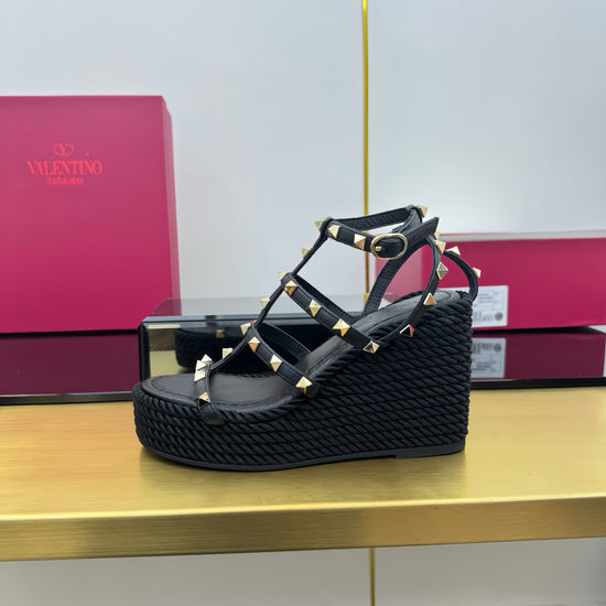 Valentino Elevated Wedge Sandals with Rivet Embellishments