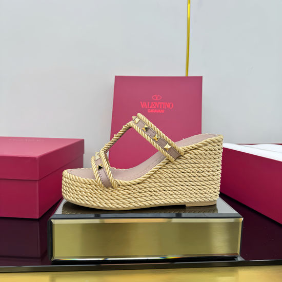 Valentino Elevated Wedge Sandals with Rivet Embellishments