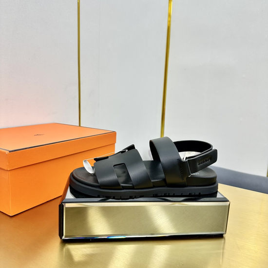 Hermes Premium Smooth Leather Slide Sandals with Original Outsole