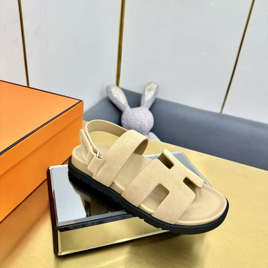 Hermes Premium Smooth Leather Slide Sandals with Original Outsole