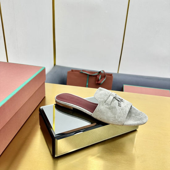 Loro Piana Knit Upper Slippers with Sheepskin Lining and Leather Sole