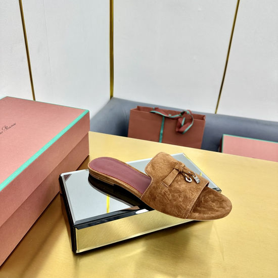 Loro Piana Knit Upper Slippers with Sheepskin Lining and Leather Sole