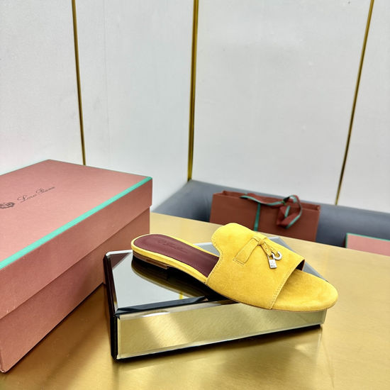 Loro Piana Knit Upper Slippers with Sheepskin Lining and Leather Sole