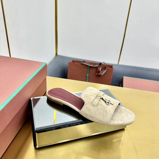 Loro Piana Knit Upper Slippers with Sheepskin Lining and Leather Sole
