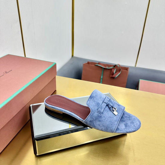 Loro Piana Knit Upper Slippers with Sheepskin Lining and Leather Sole