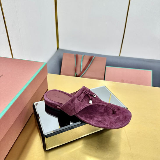 Loro Piana Soft Suede Slides Cashmere Lining Silk Insole Genuine Leather Sole