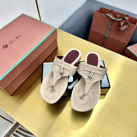 Loro Piana Soft Suede Slides Cashmere Lining Silk Insole Genuine Leather Sole