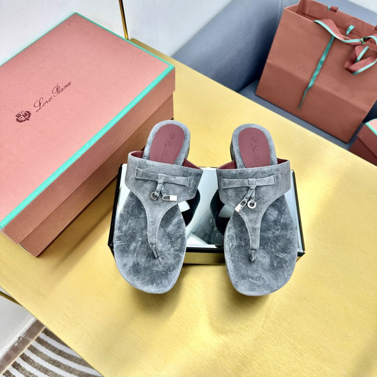 Loro Piana Soft Suede Slides Cashmere Lining Silk Insole Genuine Leather Sole