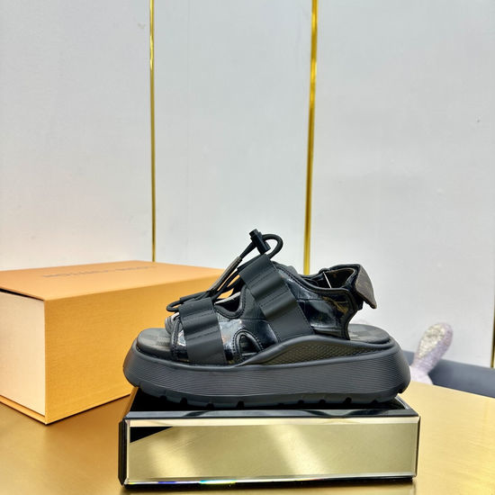 Louis Vuitton LV Genuine Leather Thick Sole Platform Sandals with Buckle
