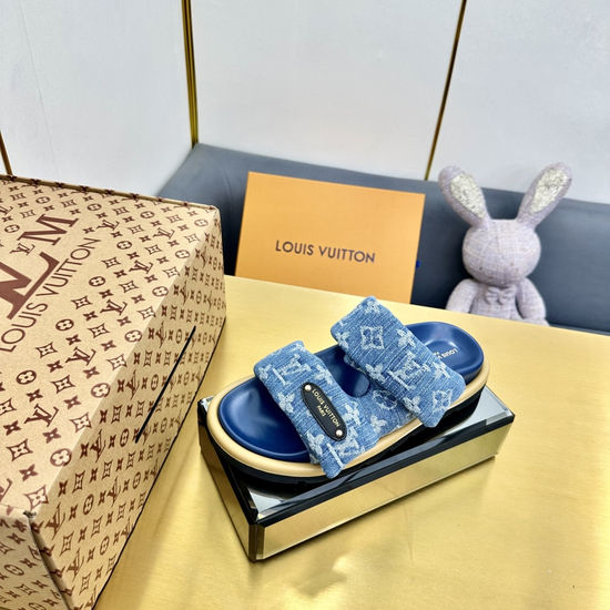 Louis Vuitton Soft Padded Slippers with Embossed Design Adjustable Strap