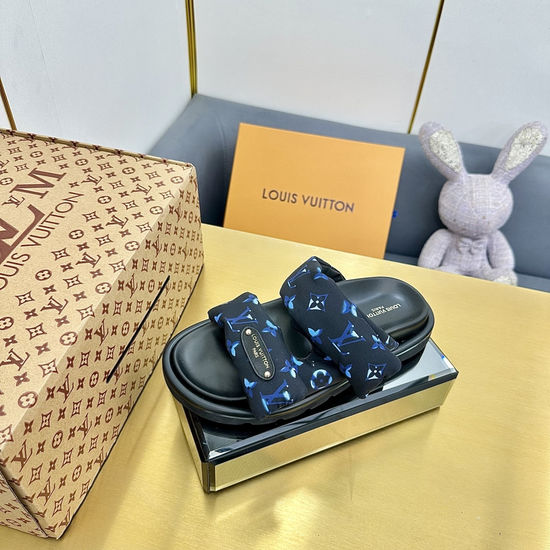 Louis Vuitton Soft Padded Slippers with Embossed Design Adjustable Strap